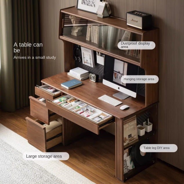Black Walnut Solid Wood Combination Desk With Shelf
