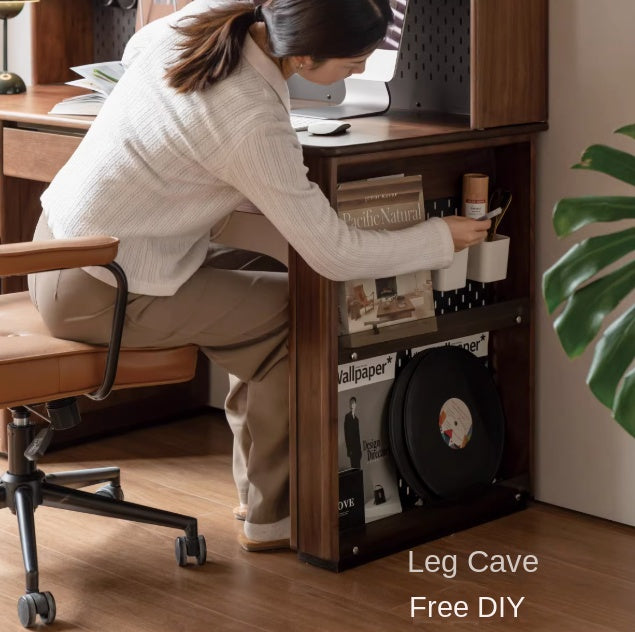Black Walnut Solid Wood Combination Desk With Shelf