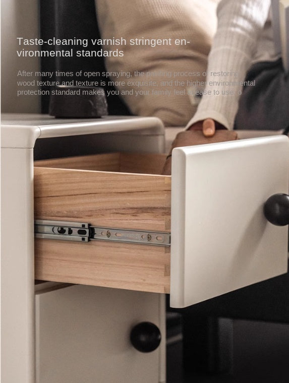 Poplar Solid Wood Modern White Nightstand.