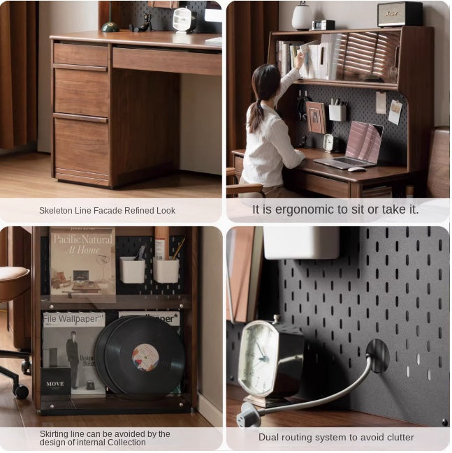 Black Walnut Solid Wood Combination Desk With Shelf