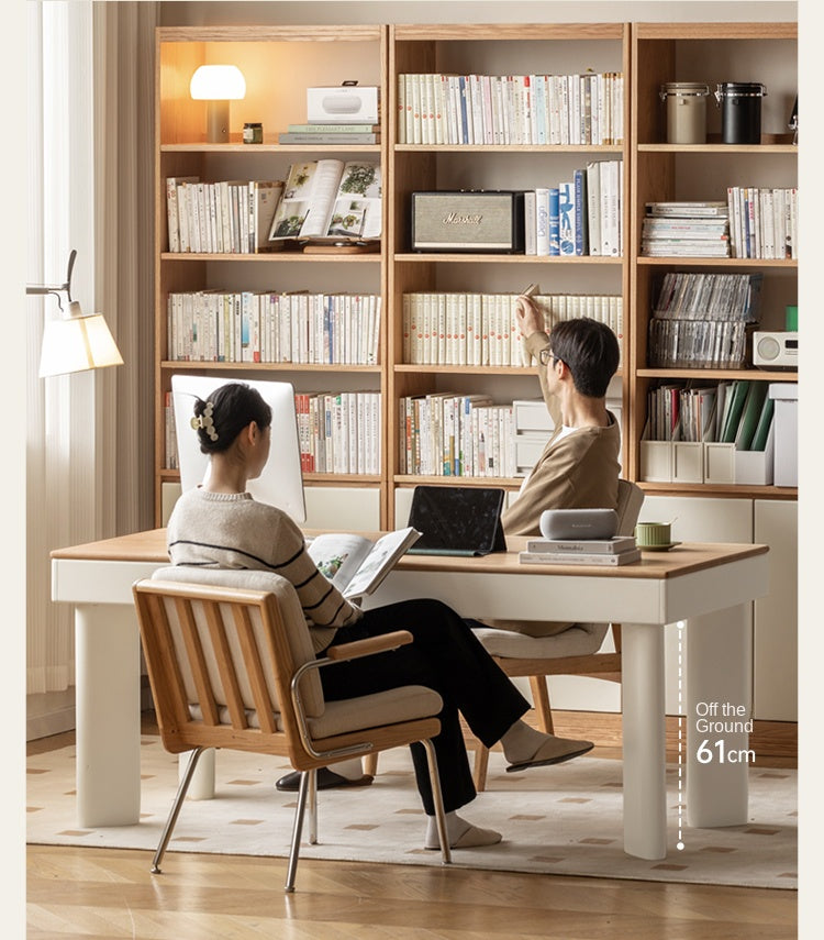 Oak, Poplar Solid Wood Modern Cream Style Computer With Drawer.