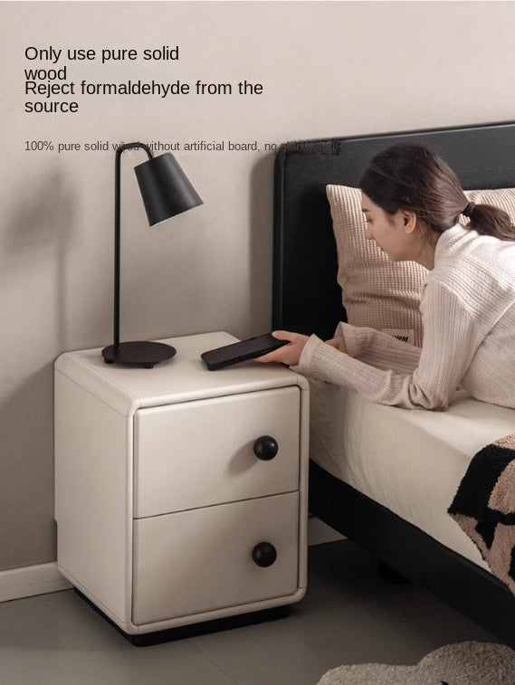 Poplar Solid Wood Modern White Nightstand.