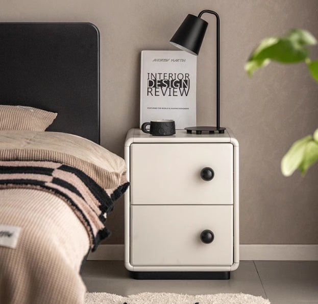 Poplar Solid Wood Modern White Nightstand.