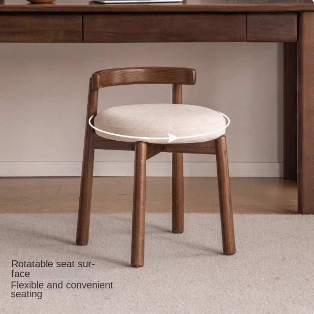 Black Walnut, Oak, Solid Wood, Solid Rubberwood Rotating Modern Soft Makeup Stool