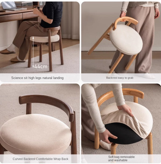 Black Walnut, Oak, Solid Wood, Solid Rubberwood Rotating Modern Soft Makeup Stool