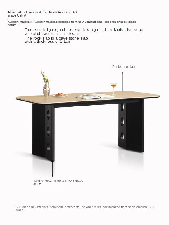 Ash, Oak Solid Wood Medieval Style Rock Plate Retro Dining Table