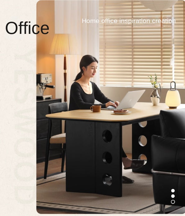 Ash, Oak Solid Wood Medieval Style Rock Plate Retro Dining Table