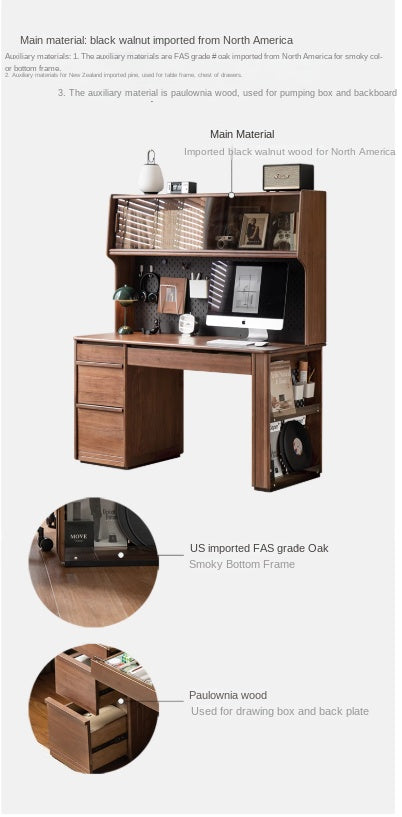 Black Walnut Solid Wood Combination Desk With Shelf