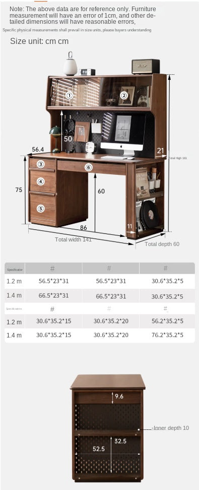 Black Walnut Solid Wood Combination Desk With Shelf