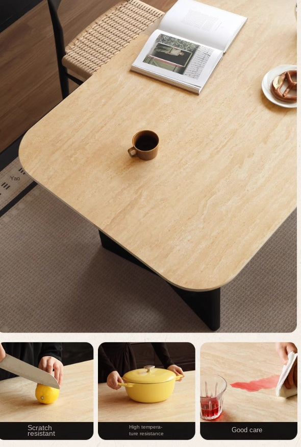 Ash, Oak Solid Wood Medieval Style Rock Plate Retro Dining Table