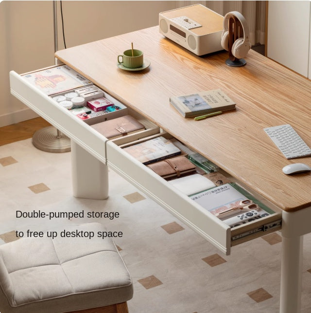 Oak, Poplar Solid Wood Modern Cream Style Computer With Drawer.