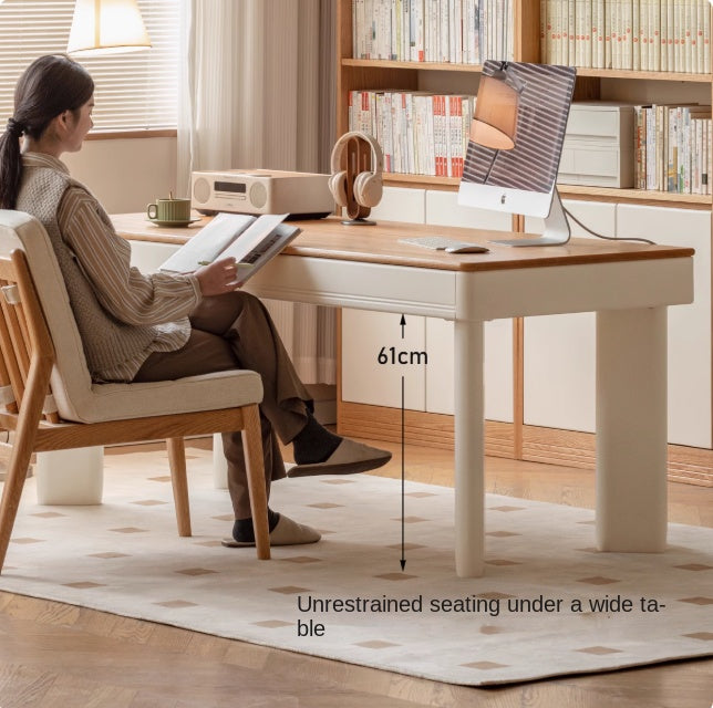 Oak, Poplar Solid Wood Modern Cream Style Computer With Drawer.