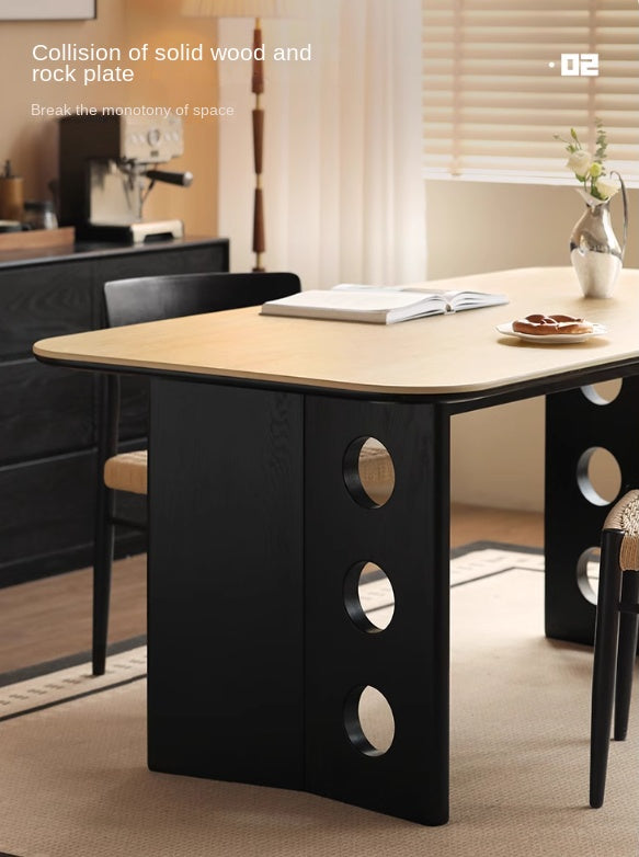 Ash, Oak Solid Wood Medieval Style Rock Plate Retro Dining Table