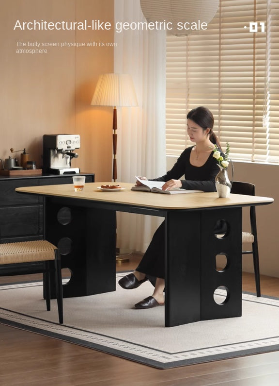 Ash, Oak Solid Wood Medieval Style Rock Plate Retro Dining Table