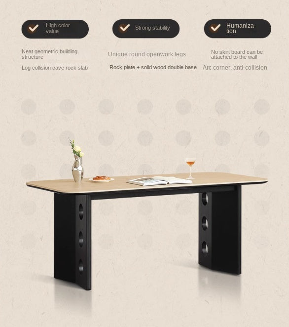 Ash, Oak Solid Wood Medieval Style Rock Plate Retro Dining Table