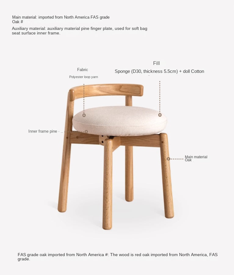 Black Walnut, Oak, Solid Wood, Solid Rubberwood Rotating Modern Soft Makeup Stool