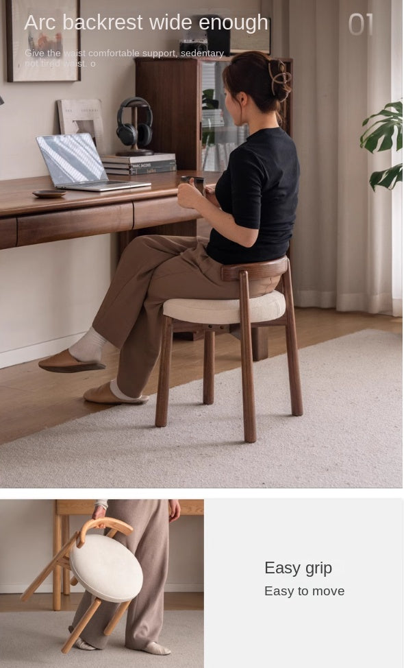 Black Walnut, Oak, Solid Wood, Solid Rubberwood Rotating Modern Soft Makeup Stool