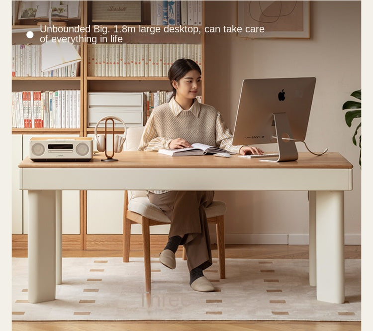 Oak, Poplar Solid Wood Modern Cream Style Computer With Drawer.