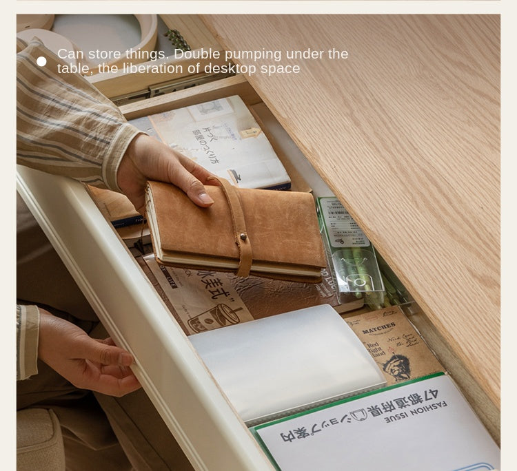 Oak, Poplar Solid Wood Modern Cream Style Computer With Drawer.