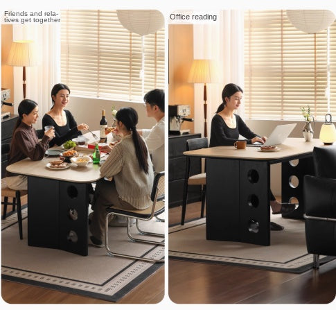 Ash, Oak Solid Wood Medieval Style Rock Plate Retro Dining Table