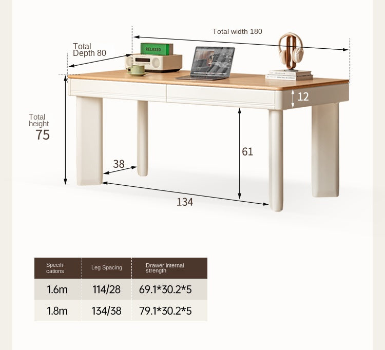 Oak, Poplar Solid Wood Modern Cream Style Computer With Drawer.