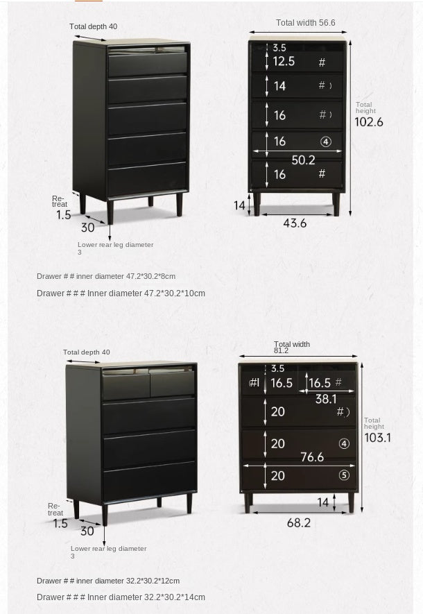 Rubber Solid Wood Modern Black Drawer Cabinet