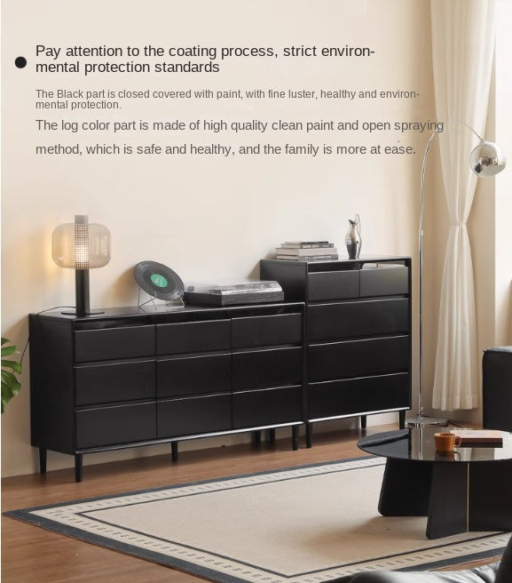 Rubber Solid Wood Modern Black Drawer Cabinet