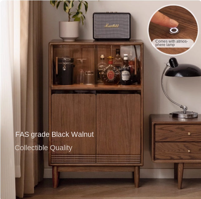 Black Walnut, Oak Solid Wood Modern Side Cabinet