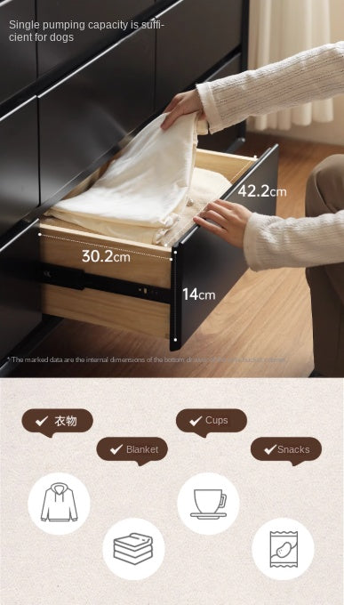 Rubber Solid Wood Modern Black Drawer Cabinet