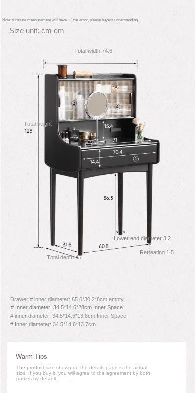 Solid Rubberwood Retro Multifunctional Vanity Table Storage Rack Integrated.