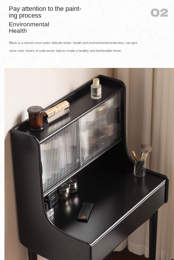 Solid Rubberwood Retro Multifunctional Dressing Table Storage Rack Integrated.