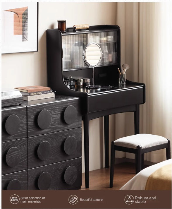 Solid Rubberwood Retro Multifunctional Dressing Table Storage Rack Integrated.