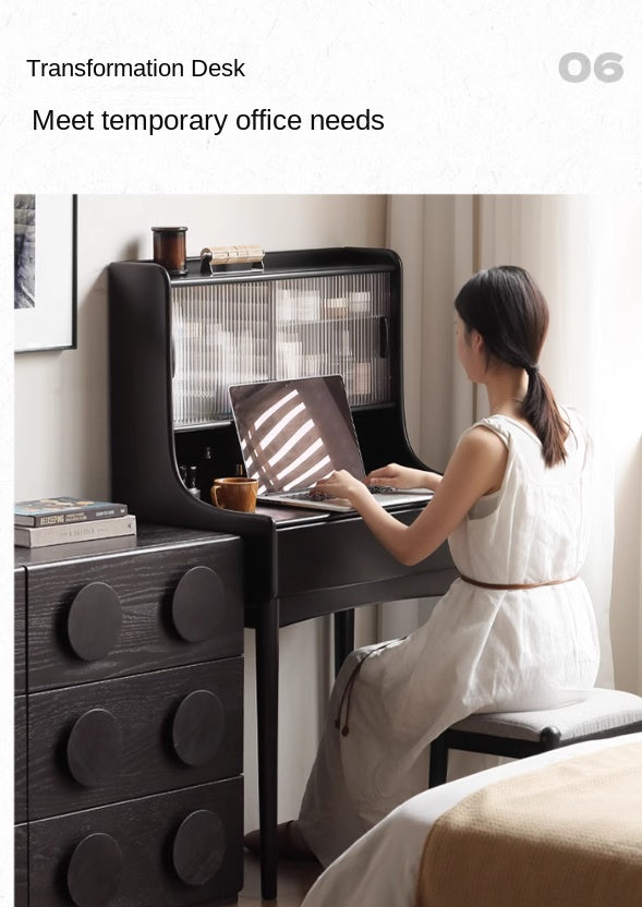 Solid Rubberwood Retro Multifunctional Dressing Table Storage Rack Integrated.