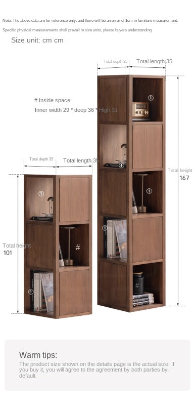 Black Walnut, Oak Solid Wood Corner Storage Bookshelf.