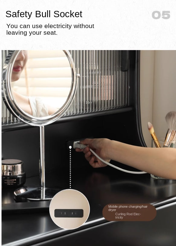 Solid Rubberwood Retro Multifunctional Dressing Table Storage Rack Integrated.