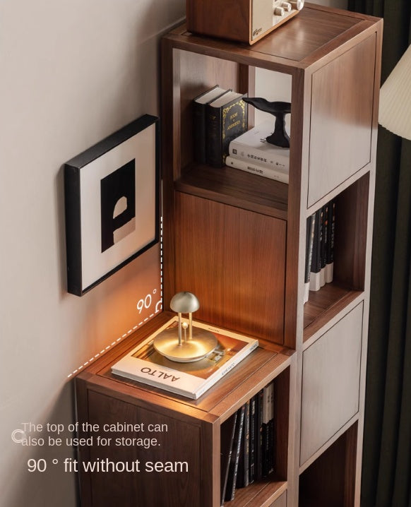 Black Walnut, Oak Solid Wood Corner Storage Bookshelf.