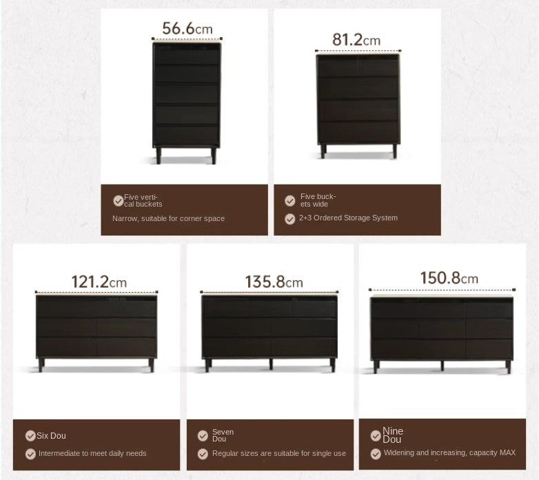 Rubber Solid Wood Modern Black Drawer Cabinet