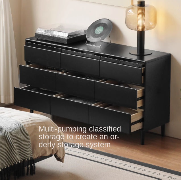 Rubber Solid Wood Modern Black Drawer Cabinet