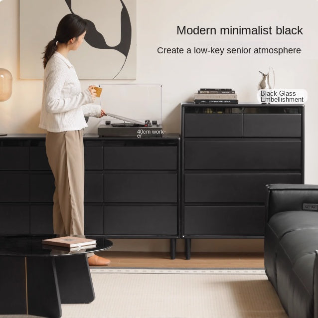Rubber Solid Wood Modern Black Drawer Cabinet