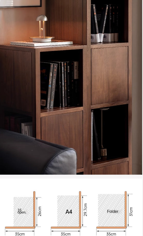Black Walnut, Oak Solid Wood Corner Storage Bookshelf.