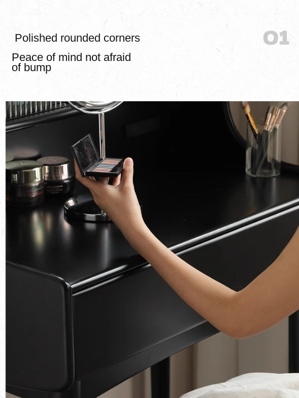 Solid Rubberwood Retro Multifunctional Dressing Table Storage Rack Integrated.