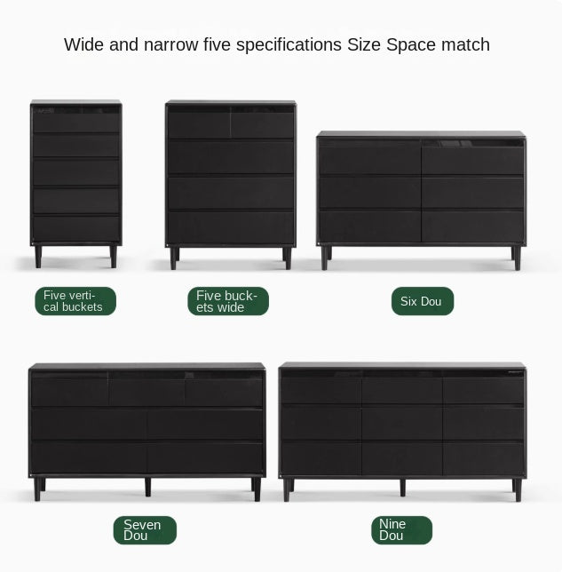 Rubber Solid Wood Modern Black Drawer Cabinet