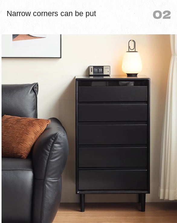 Rubber Solid Wood Modern Black Drawer Cabinet