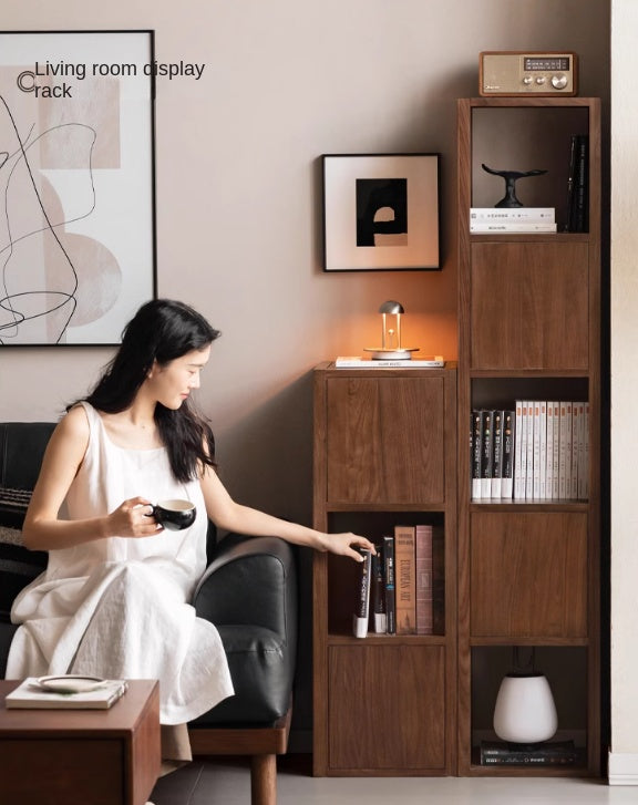 Black Walnut, Oak Solid Wood Corner Storage Bookshelf.