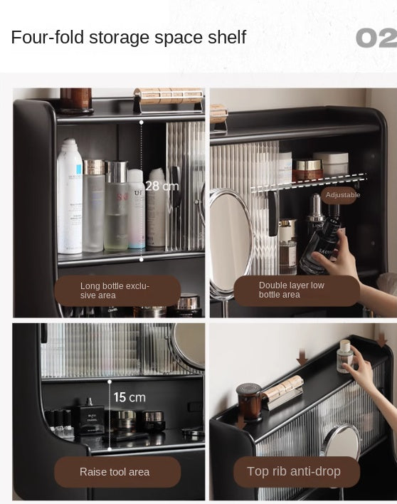 Solid Rubberwood Retro Multifunctional Dressing Table Storage Rack Integrated.