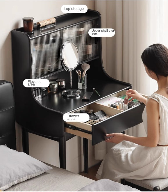 Solid Rubberwood Retro Multifunctional Dressing Table Storage Rack Integrated.