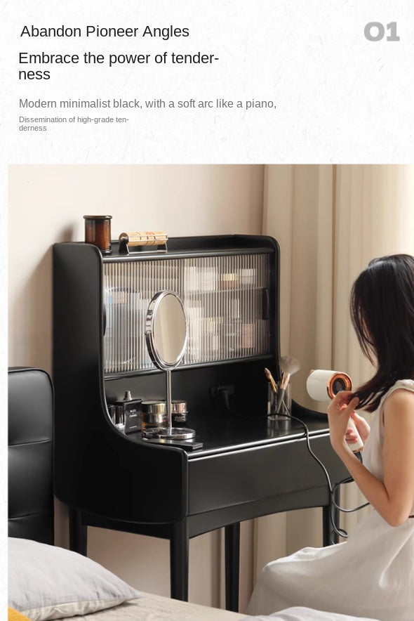 Solid Rubberwood Retro Multifunctional Dressing Table Storage Rack Integrated.