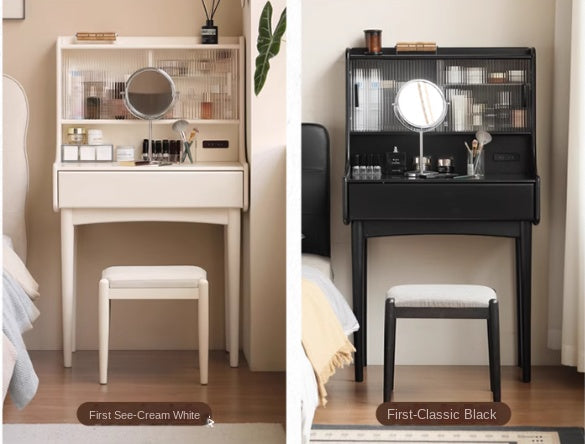 Solid Rubberwood Retro Multifunctional Dressing Table Storage Rack Integrated.