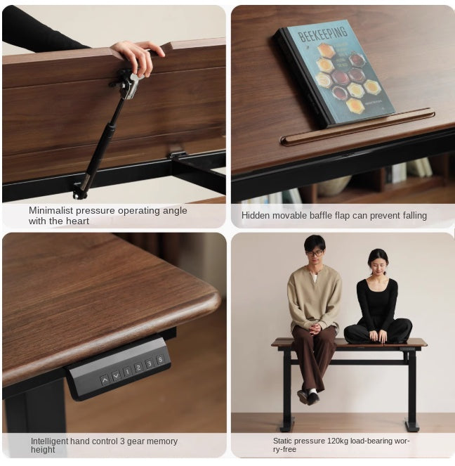 Black Walnut, Oak Solid Wood Light Luxury Style Electric Lift Table.