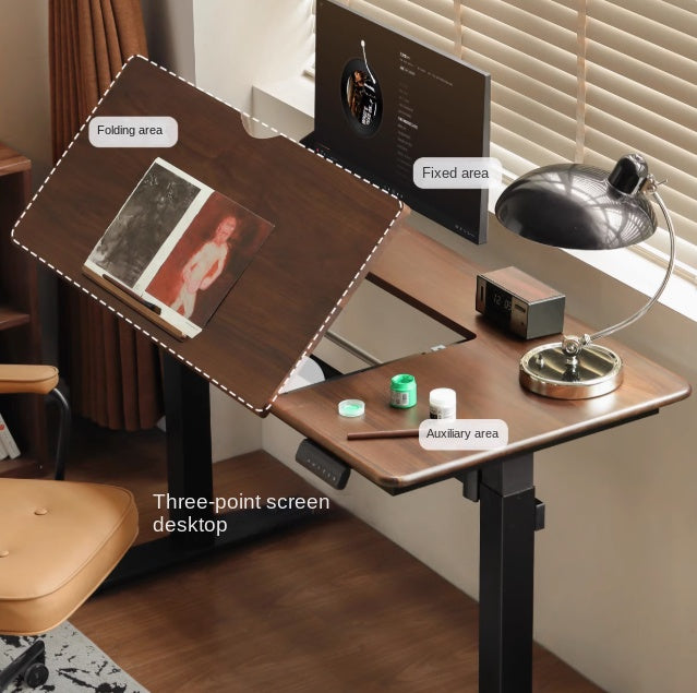 Black Walnut, Oak Solid Wood Light Luxury Style Electric Lift Table.